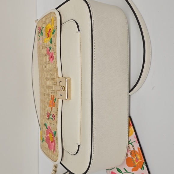 NEW Kate Spade Phoebe Embroidered Straw Flap Crossbody Shoulder Bag, Meringue - Picture 4 of 12